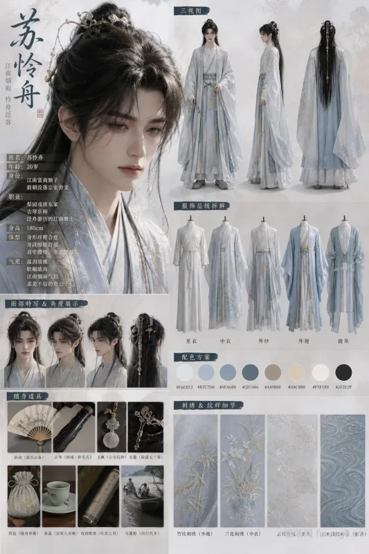 真人古装苏怜舟全案：三视图服饰道具配色齐备，8K超清天家贵韵-福荣网