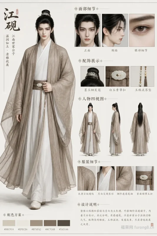江砚｜云纹暗纹宽袖褙子 清冷贵气古风美男详情展板-福荣网