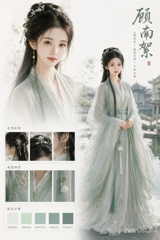 顾南絮｜江南菱荷浮萍纹 清甜灵气春水初生古风美女设定图-福荣网