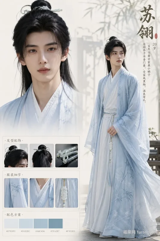 苏翎|白玉竹佩浅素丝绦 谦和通透干净柔软古风美男角色概念图-福荣网