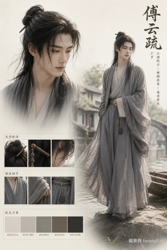 傅云疏|江南水乡煮茶听雨 随性度日清雅江湖古风美男设定图-福荣网