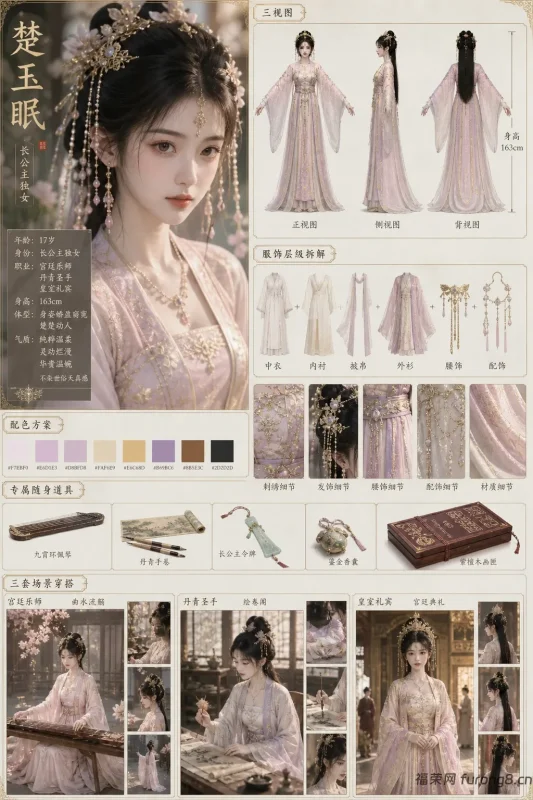 长公主独女楚玉眠设定：乐师丹青手三重身份，纯粹温柔华贵古风-福荣网