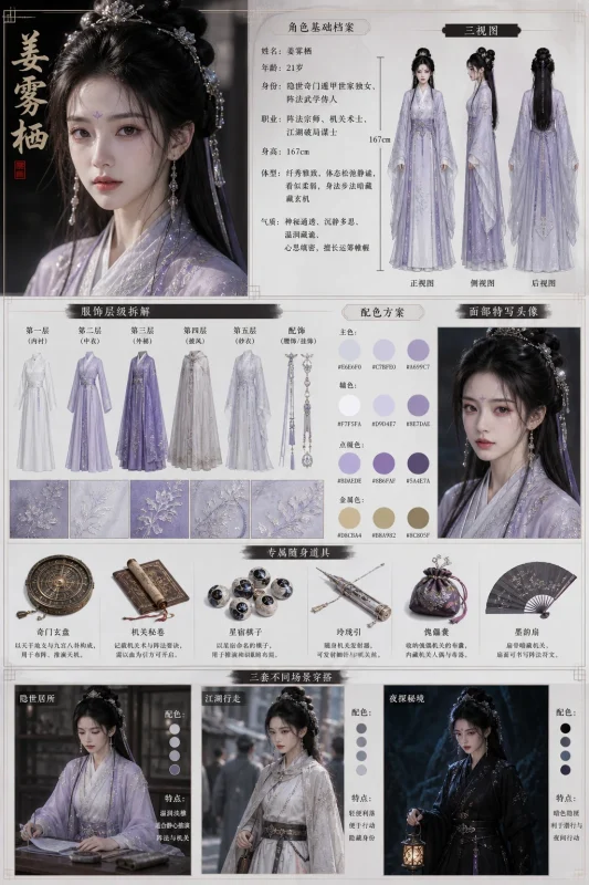 真人古装美女姜雾栖影视参考：阵法宗师三视图服饰拆解与配色全解析-福荣网