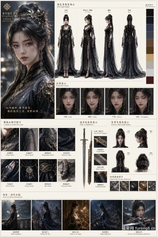 慕容镜月|公主华服材质道具全解 顶级光影武侠角色设计海报-福荣网
