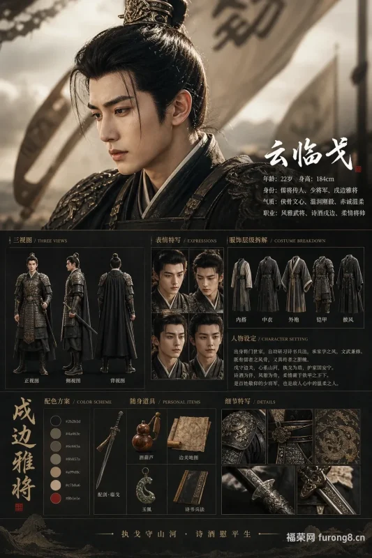 云临戈|文武双绝少将军 风雅执戈守山河超写实角色海报-福荣网