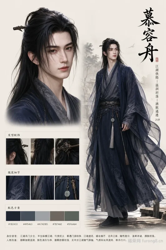 慕容舟|墨玉云水佩剑穗 侠气内敛清朗君子古风美男人设概念图-福荣网