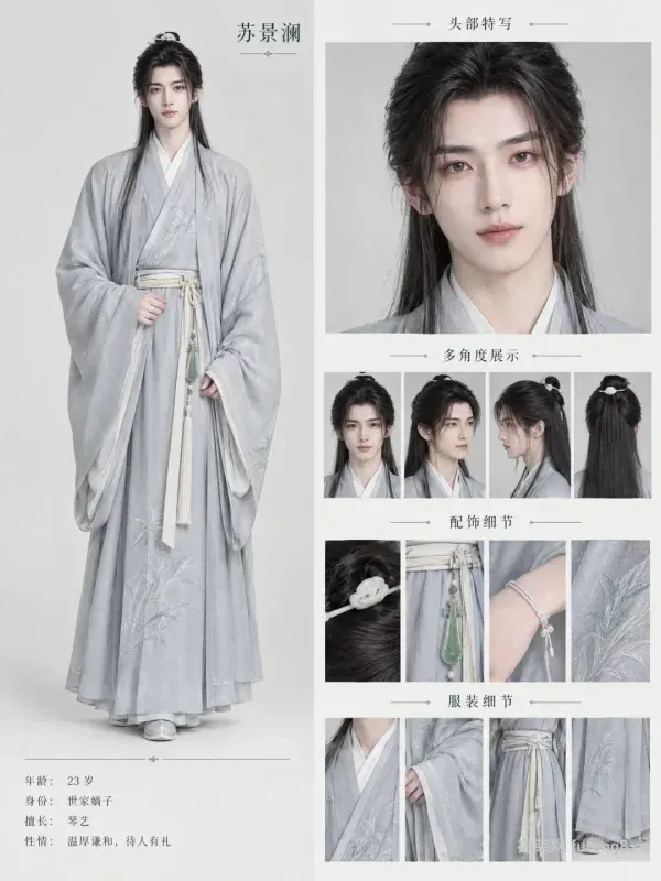 性情温厚谦和的世家嫡子，墨发顺垂肩背留柔丝，唇色温和自带书卷气-福荣网