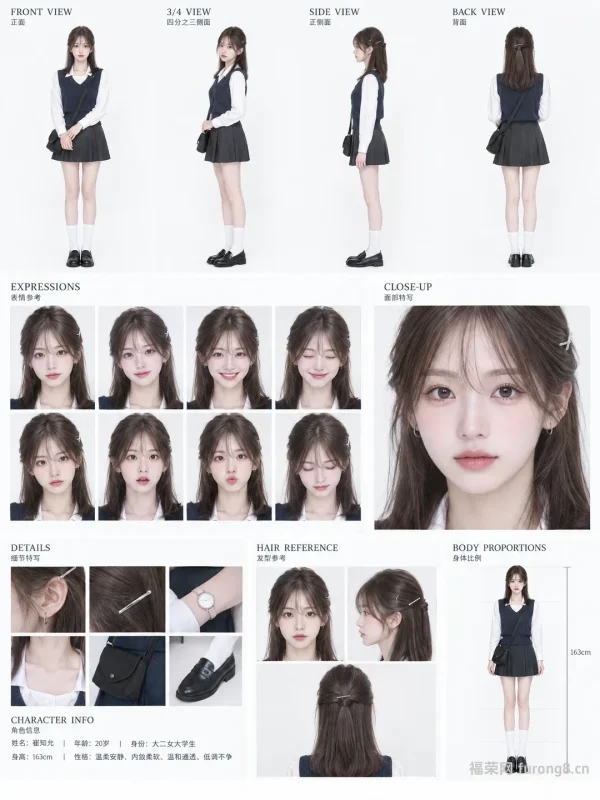 崔知允｜通透温柔的高校少女 现代偶像剧电影级角色设定板-福荣网
