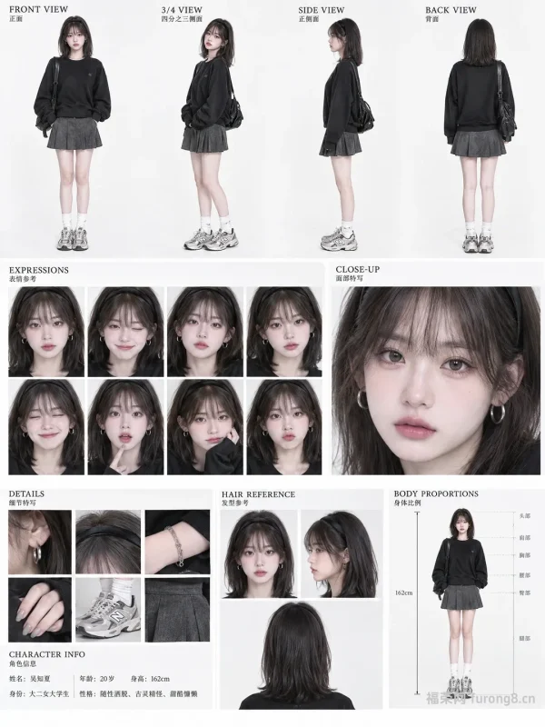 吴知夏｜20 岁韩系甜酷女主 电影级偶像剧角色设定板-福荣网