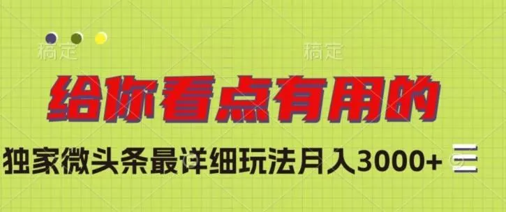 独家微头条最详细玩法，月入3000+【揭秘】-福荣网