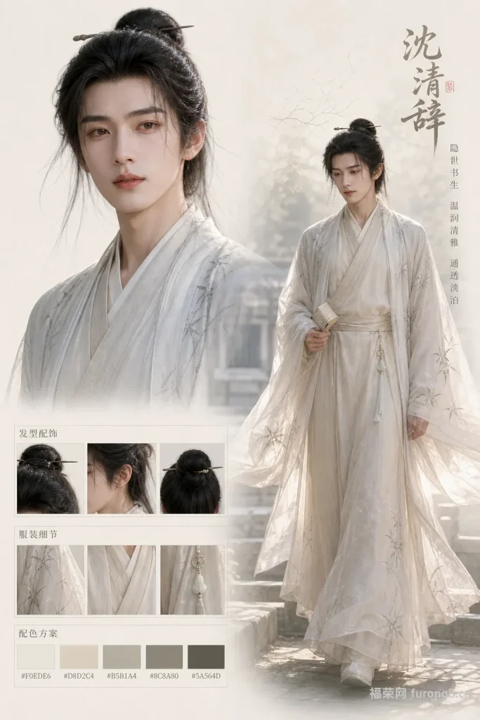 沈清辞｜城郊山林书院君子 通透淡雅书香世家美男人设概念图